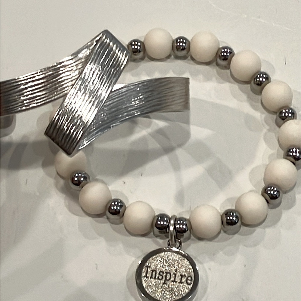 Rustic Cuff | Silver & White Bracelet Set - Picture 3 of 5